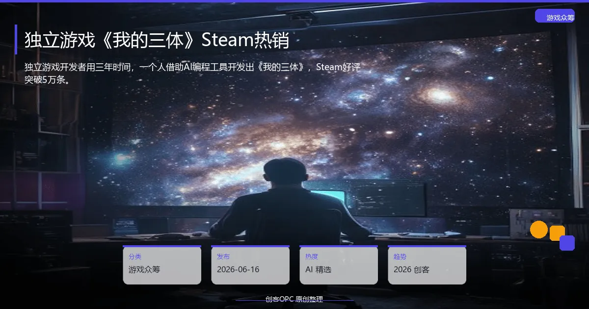 独立游戏《我的三体》Steam热销：一人开发+AI辅助，三年从0到5万好评