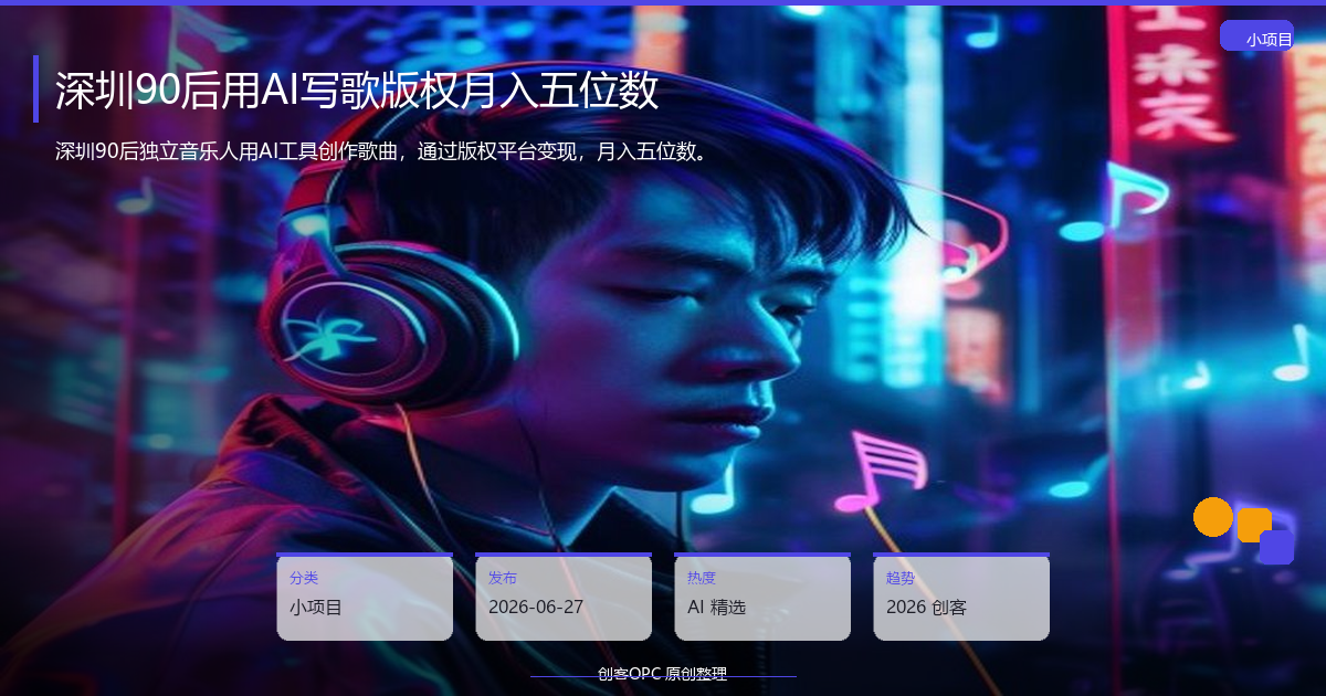 🎵 深圳90后用AI写歌版权月入五位数：音乐变现完整路径