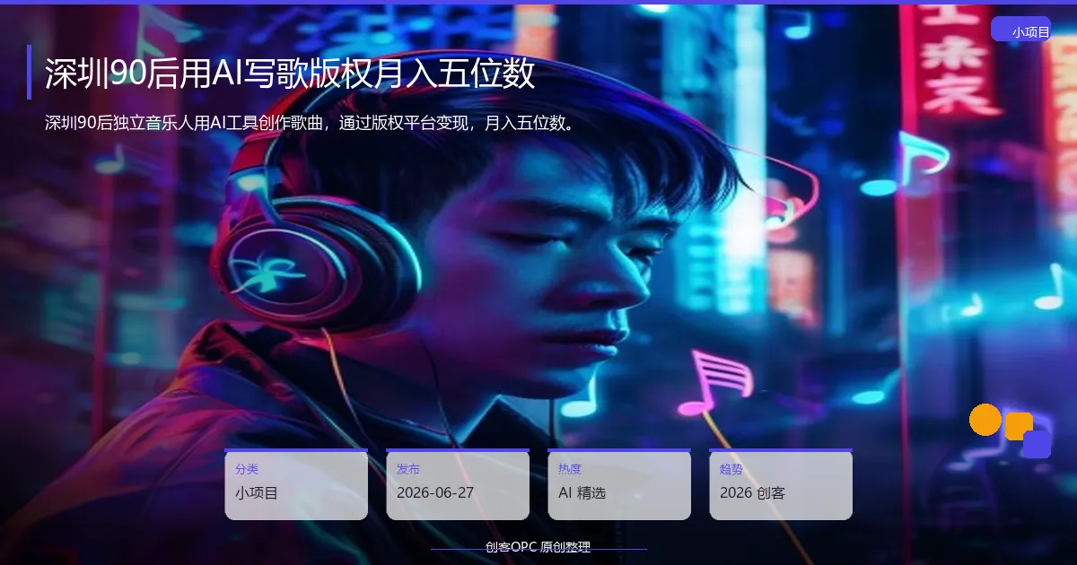 🎵 深圳90后用AI写歌版权月入五位数：音乐变现完整路径