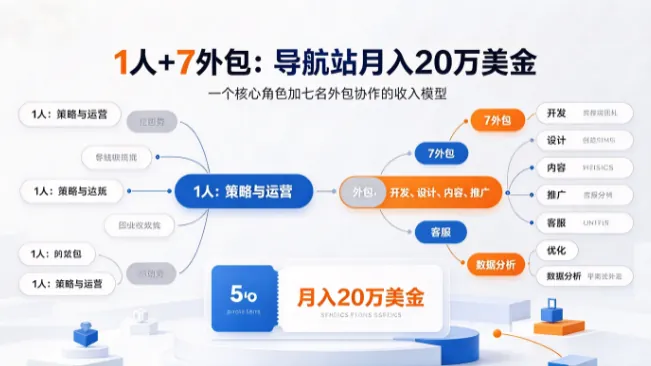 1人+7外包：导航站月入20万美金