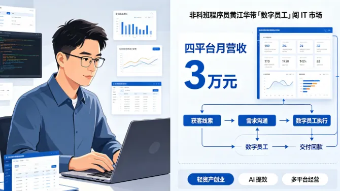 一人公司新样本：非科班程序员黄江华带「数字员工」闯 IT 市场，四平台月营收 3 万元