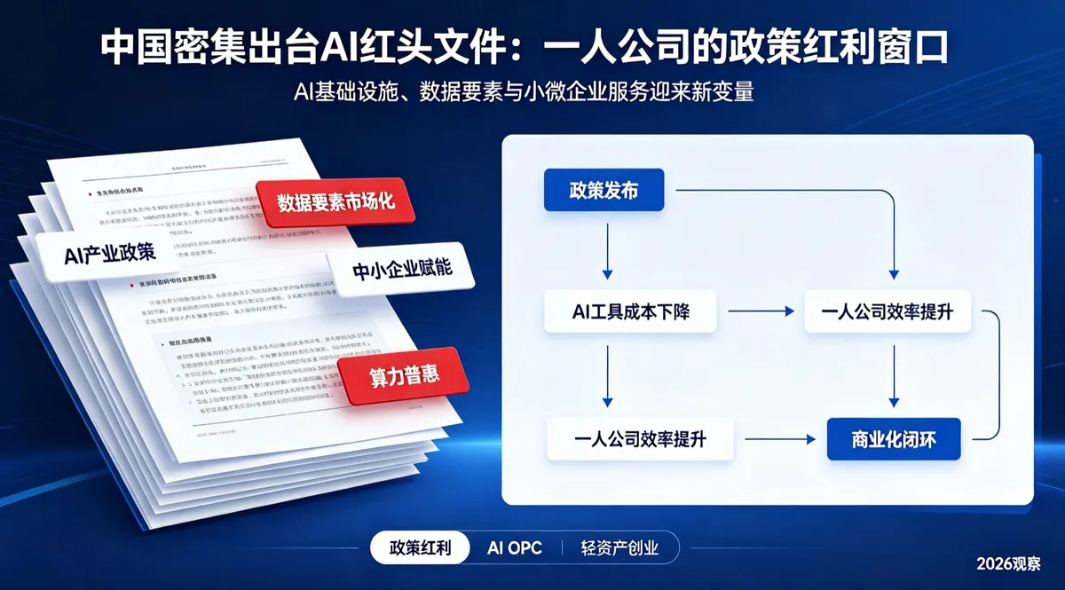 中国密集出台AI红头文件:一人公司的政策红利窗口