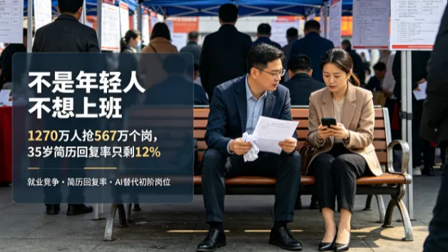 AI锯断了职场第一级台阶，1270万人抢567万个岗，35岁简历回复率只剩12%