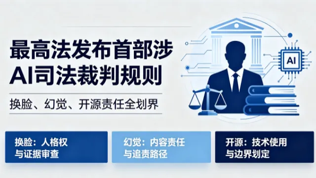 最高法发布首部涉AI司法裁判规则：换脸、幻觉、开源责任全划界